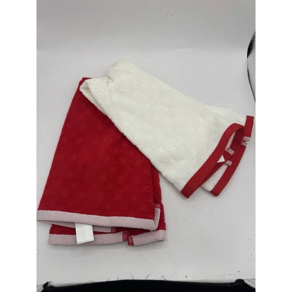 Naughty And Nice Christmas Hand Towels Red White Seasonal New Cotton